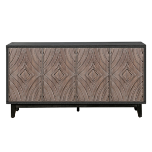 Mid Century Sideboard Buffet Cabinet 60 In Solid Wood Legs 4 Door Convex Diamond Pattern <b>Storage</b> Credenza <b>Kitchen</b> - Product Image 5