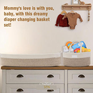 2024 Products Baby Changing <strong>Basket</strong> <strong>Set</strong> Matching Diaper Caddy,Foam Changing Pad &amp;Water Repellent <strong>Cover</strong>,Cotton Rope <strong>Moses</strong> <strong>Baskets</strong> - Product Image 6