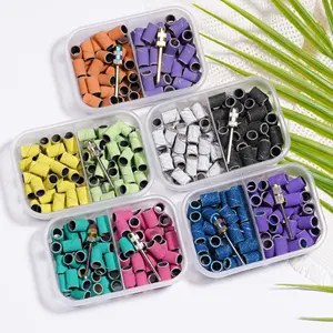 New Color Combinations 80Pcs/Box Nail Sanding Bands With Mandrel Electric Nail Drill Bit Gel Removal Nail Care Manicure Tool