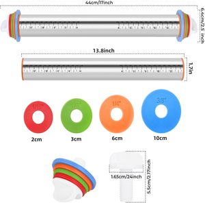 Kit Combo de Rolo de Massa Antiaderente Ajustável e Tapete de Confeitaria com Anéis de Espessura para Fondant, Pizza, Torta, Massa, Biscoitos (Vermelho) - Product Image 2