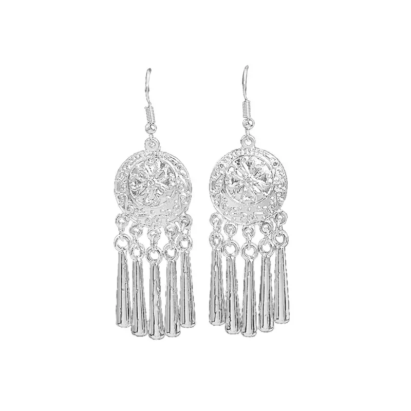 Alloy Tassel Women Earrings Silver Bohemian Ethnic Drop Dangle Earrings Gypsy Indian Jhumka