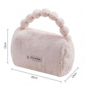 Bolsa de Maquillaje de Piel Sintética de Conejo en Colores Pastel para Otoño e Invierno, Bolso de Mano de Felpa Rosa, Portátil y Lindo, Bolso Tote para Mujer - Product Image 6