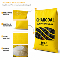 Sac en PP tissé personnalisé, multi-usages, robuste, résistant à l'humidité et imperméable, imprimé flexo, certifié ISO9001, pour charbon, riz, aliments pour animaux et céréales