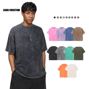 Hochwertige 230 GSM säure gewaschene schwere T-Shirts Übergroße lässige Hip Hop Style Custom Logo DTG Print Vintage Herren T-Shirt - Product Image 6