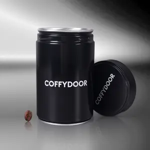 New Custom Food Grade Eco Friendly Protein Powder Packaging Empty Metal Cylinder Matte Black Coffee Bean Tin Cans
