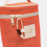Sac cosmétique cylindrique en maille personnalisé, organiseur de maquillage portable pour voyage, trousse de toilette OEM ODM