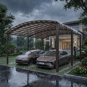 <span class=keywords><strong>Carport</strong></span> moderne en aluminium <span class=keywords><strong>double</strong></span>, résistant au vent et à la pluie, avec finition grain de <span class=keywords><strong>bois</strong></span> traité thermiquement, pour maison et villa - Product Image 1