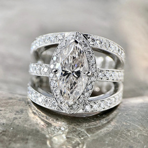 Nuovi Anelli di Lusso a Tre Strati con Zirconi a Forma di Marquise, Ornamenti Eleganti in Stile Europeo e Americano per Feste - Product Image 2