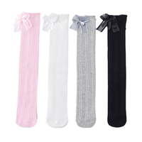 Chaussettes hautes respirantes et antibactériennes en coton tricoté pour bébés et tout-petits filles, avec grand nœud, design mignon et ajouré, personnalisables pour l'été