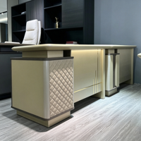 Bureau de direction en bois de luxe avec armoire latérale en cuir pour bureau de PDG commercial