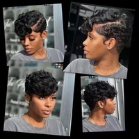 Wig Rambut Asli Pixie Cut Pendek Keriting dengan Lace Front, Finger Wave 13x4, Wig Frontal Lace Transparan untuk Wanita Kulit Hitam
