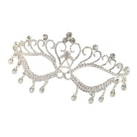 Masque de bal nuptial, coiffe de mariage européenne et américaine, bijoux de fête, strass, pompon, métal, fait main, taille 19*6.5, robe de banquet