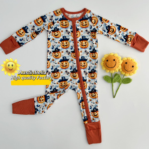 Austin Bella Hochwertiger Hersteller Custom Boutique Bambus Baby kleidung Bedruckter Reiß verschluss Pyjama Kleidung Stram pler Digitaldruck - Product Image 3