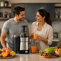 Extracteur de jus multifonctionnel HGM en acier inoxydable 1000W à grande vitesse, avec goulotte large de 85 mm et capacité de 1L, Licuadora