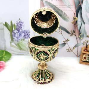 SHINNYGIFTS Cadeau <span class=keywords><strong>de</strong></span> Pâques, boîte à bijoux en forme d'œuf <span class=keywords><strong>Fabergé</strong></span> <span class=keywords><strong>de</strong></span> couleur verte, boîte à bijoux vintage en émail - Product Image 4