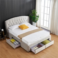 Cadre de Lit Moderne Capitonnée Bouton Doux Rembourré Économique Double Simple Queen King en Tissu avec Tiroirs de Rangement