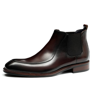 Botas Martin negras de invierno, botines de cuero genuino para hombre, estilo casual de negocios, botas británicas de punta puntiaguda y caña alta para hombre - Product Image 1