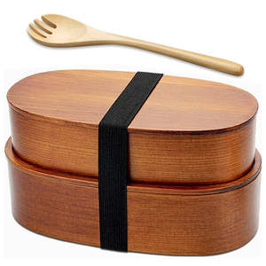 Ahşap yemek kabı çift katmanlı japon ahşap çocuklar için ahşap kapak ile Bento kutusu yetişkin Picnicking ofis okul yürüyüş kamp - Product Image 2