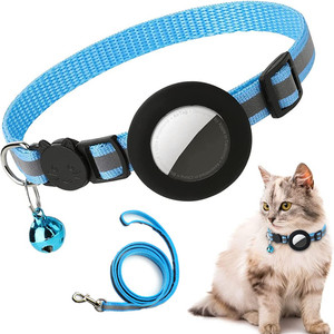 नरम टिकाऊ एयरटैग बिल्ली कॉलर और पालतू पट्टा सेट सभी मौसमों के लिए परावर्तक घंटी बकल बंद के साथ - Product Image 5