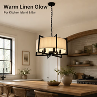 Lampe suspendue vintage industrielle E27 en fer forgé avec abat-jour en tissu de lin, hauteur réglable, finition lin noir pour îlot de cuisine ou bar