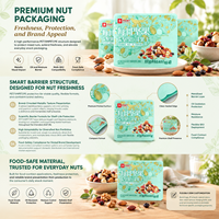 Sachet personnalisé ODM laminé de qualité alimentaire pour noix, scellé sur trois côtés avec encoche de déchirement et trou de suspension, pour noix de variétés uniques et mélangées