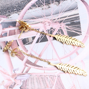 Pendientes de Hoja con Cadena Larga de Acero Inoxidable Dorado, Diseño Geométrico de Planta, Joyería de Moda - Product Image 5