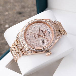 Oblvlo Men's Full Diamond Rose Gold <b>Mechanical</b> <b>Watch</b> Automatic Date Stainless Steel Bracelet 12mm Case - Product Image 2