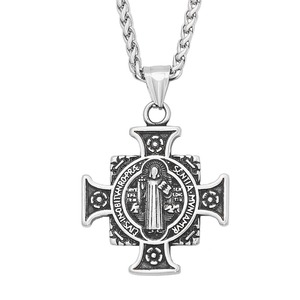 yunnique Stainless Steel <b>Cross</b> Pendant Necklace For Men Saint Benedict Exorcism Charm Punk Hip Hop Jewelry Gift - Product Image 5
