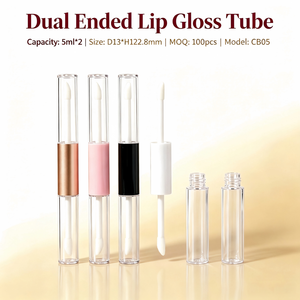 Tube de brillant à lèvres double embout <span class=keywords><strong>ISMAN</strong></span> 2-en-1 vide 10 ml avec applicateur Doe Foot transparent blanc rond en ABS PETG – Vente en gros cosmétique bicolore - Product Image 1
