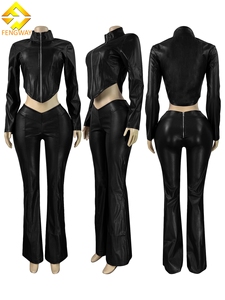 <span class=keywords><strong>Set</strong></span> giacca donna autunno finta pelle giacca moda giacca con cerniera giacca di pelle elastica Casual Micro svasato due pezzi <span class=keywords><strong>Set</strong></span> <span class=keywords><strong>da</strong></span> donna - Product Image 2
