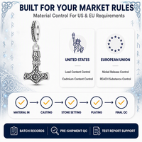 MULA Ensemble de breloques pendantes Viking en Argent Sterling 925, motif Marteau de Thor Mjolnir et Rune, pour bracelet, vente en gros, compatible avec bracelet à perles et bijoux DIY