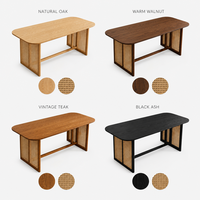 Table de salle à manger pour restaurant, café, hôtel, plateau en bois foncé avec base en panneaux tissés et support stable en barre transversale