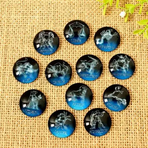 flat back Time Gem jewelry Glass Cabochon with Paper 12 Signs of the Zodiac mixed colors 1366002