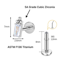 JiaXin ASTM F136 Titanio de Grado Implante, Labret Sin Rosca con Parte Trasera Plana, para Labio, Hélice, Concha, con Incrustación de Zirconia en Forma de Corazón, Joyería para Piercing 16G