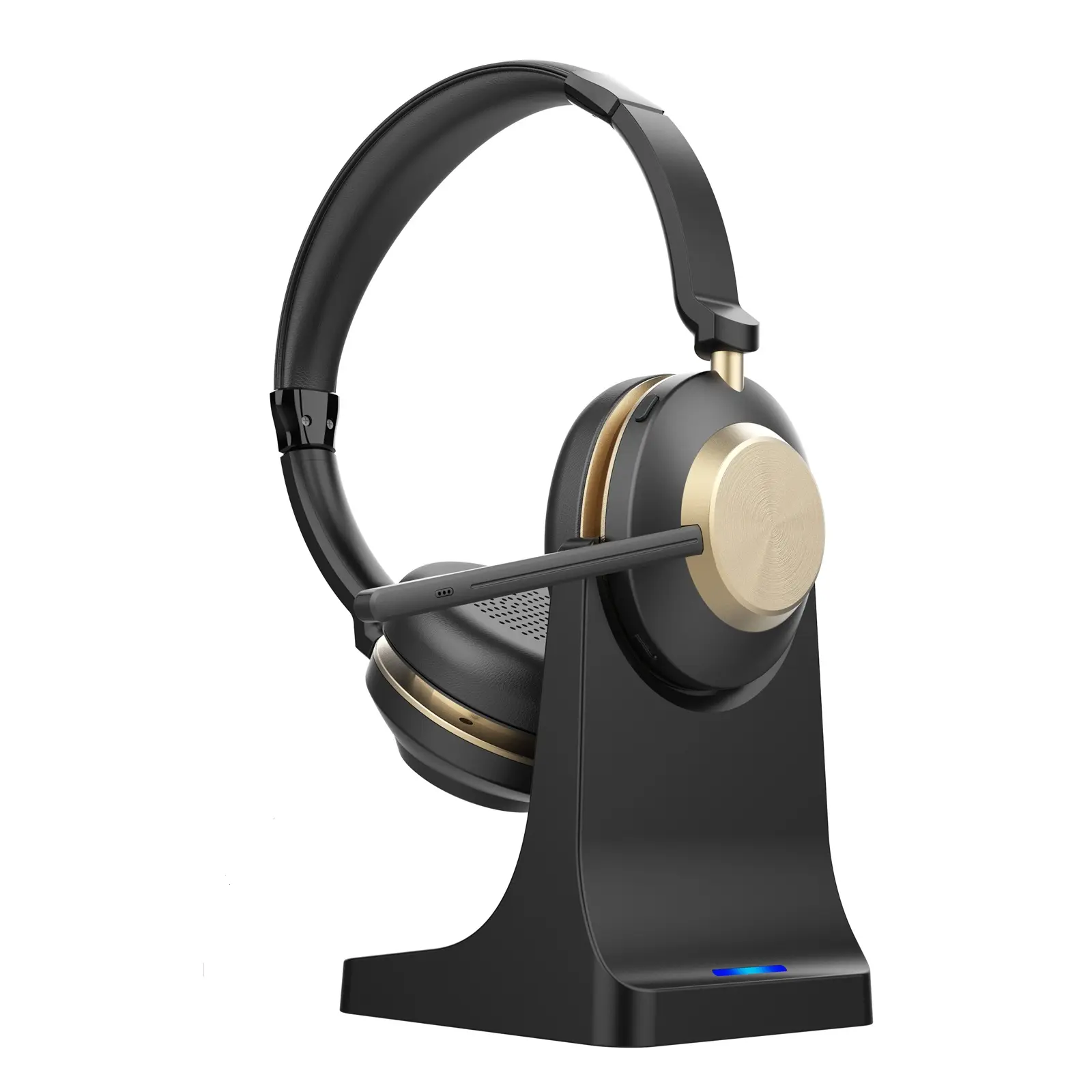 Desain baru headphone nirkabel ENC Headset nirkabel Noise Cancelling dengan mikrofon dan dudukan pengisi daya untuk tim, Zoom, Skype