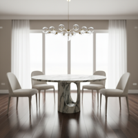 Ensemble de table à manger ronde moderne en marbre blanc Arabescato Coccoha avec chaises 4 et 6 places pour meubles de salle à manger