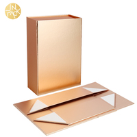 Caja de Regalo Plegable de Cartón Dorado Rosa INPACK, Caja de Papel para Cosméticos Personalizada, Caja de Regalo de Lujo con Tapa Magnética y Papel de Seda