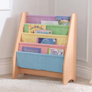 Libreria Moderna in Legno per Bambini a 4 Ripiani con Rivestimento in Tessuto, Scaffale per Libri per Neonati e Bambini, Porta Libri per Bambini - Product Image 6