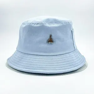 New Trend Custom Fashion Eimer Hut mit Metall Logo Tasche Baumwolle Sommer Hüte Erwachsene