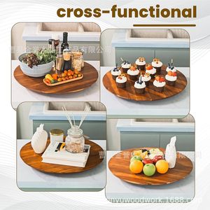 Wooden Serving <b>Tray</b> 360 Degree Rotatable Natural Color For Home <b>BBQ</b> Western Food Desserts Cakes - Product Image 3