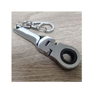 Customize Car Accessories 10mm Portable Racing Metal Ratchet Wrench Keychain Silver Shaped Adjustable Wrench Tools <b>Key</b> <b>Chain</b> - Product Image 1