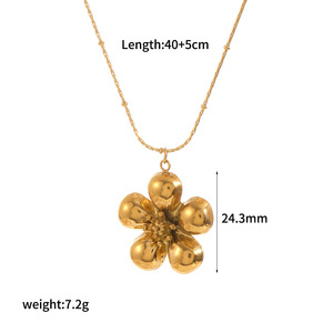 ชุดสร้อยคอและต่างหูรูปดอกไม้สีทองสำหรับผู้หญิงสวมใส่ทุกวันเครื่องประดับเหล็กไทเทเนียม - Product Image 4