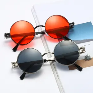 Высококачественные цветные модные солнцезащитные очки в круглой металлической оправе