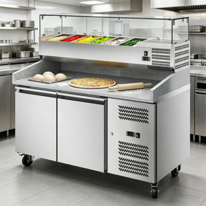 Table de préparation réfrigérée haut de gamme pour la restauration professionnelle, équipée d'une surface en granit massif et d'un couvercle en verre transparent - Product Image 5