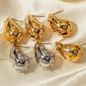 Vintage Chunky Copper Tear Drop Earrings Gold Plated Earring Zircon Brass Earrings Jewelry