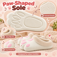 Chaussons d'hiver pour femmes en forme de patte de chat 3D, chauds, en peluche, doux, mignons, originaux, pour la maison et la chambre