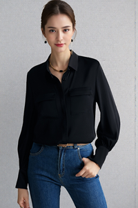 2025 nữ Mùa Xuân/Mùa Hè cao cấp dâu lụa Top XL thường đi lại áo sơ mi phía trước in logo chắp vá Dệt Phong cách trang trọng - Product Image 3