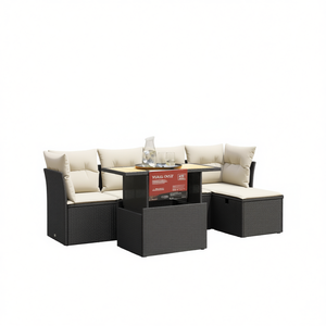 Adjustable Armrest Garden <b>Sofa</b> Set Large Black PE <b>Rattan</b> Outdoor Furniture 4 Seater Contemporary Style - Product Image 1