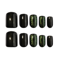 Faux Ongles 3D Effet Œil de Dragon Vert Œil de Chat Style Gothique Thème Halloween Sombre Scintillant Cool Manucure 4521
