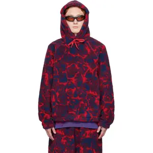 Acrylic-và len-Pha trộn lông cừu hoodie màu đỏ và màu xanh hoa hồng mô hình với còng đàn hồi hoa văn trong suốt phù hợp với theo dõi